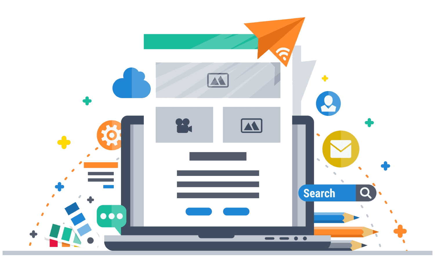 Flat design modern vector illustration concept of web development. Flat design modern vector illustration concept of web design and development